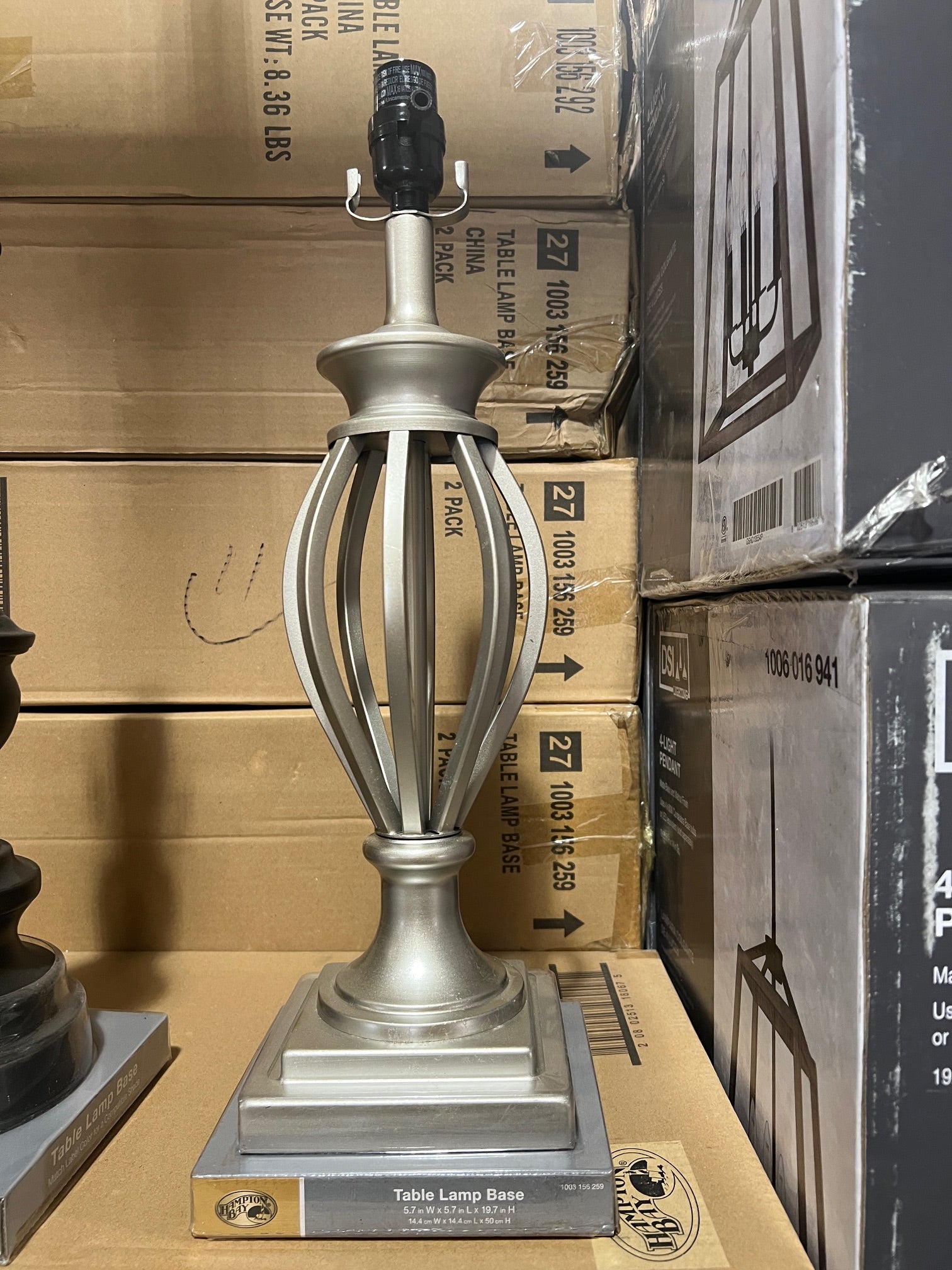 Hampton Bay 19.75 in. Brushed Steel Cage Table Lamp Base